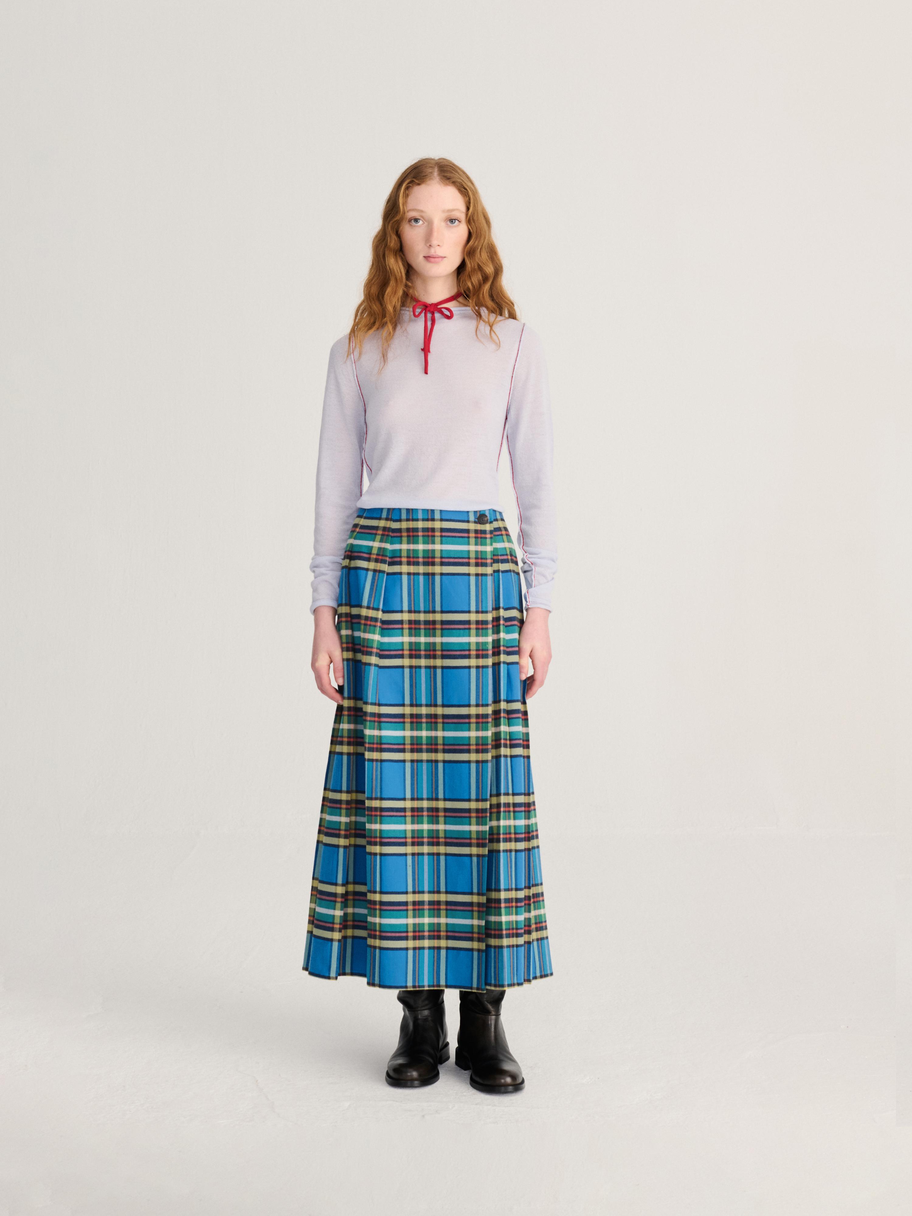 Bobo Choses Tartan Flannel Pleated Skirt Damen Maxi Rock Karo blau
